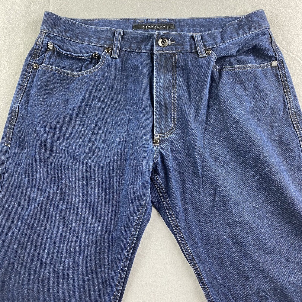 Sean John Jeans Mens 38 Blue Denim Pants Hamilton Relaxed Straight Cotton - Picture 2 of 11